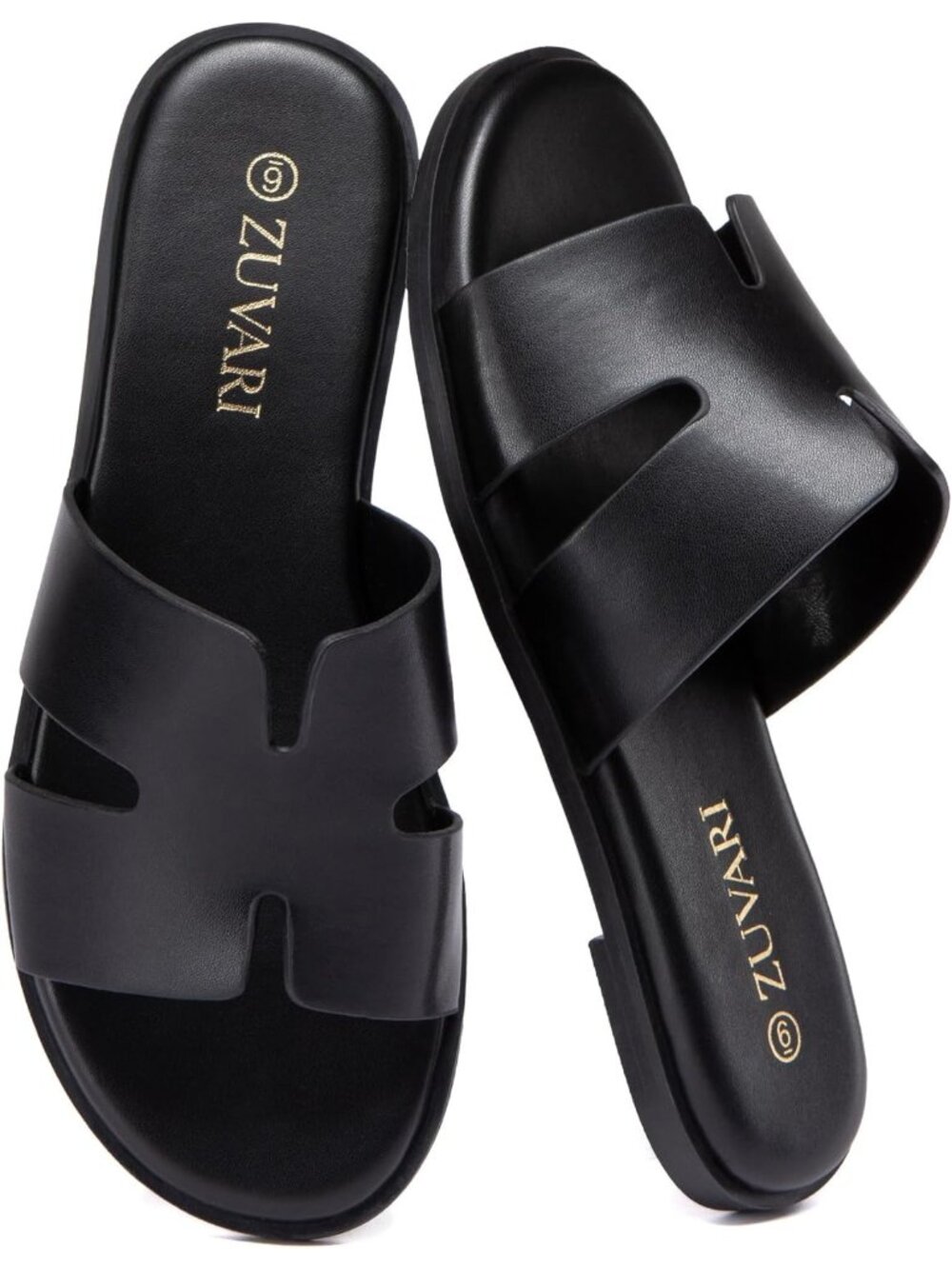 Women's Black Open Toe Slip On Beach Mules Dressy Comfortable Leather Slippers